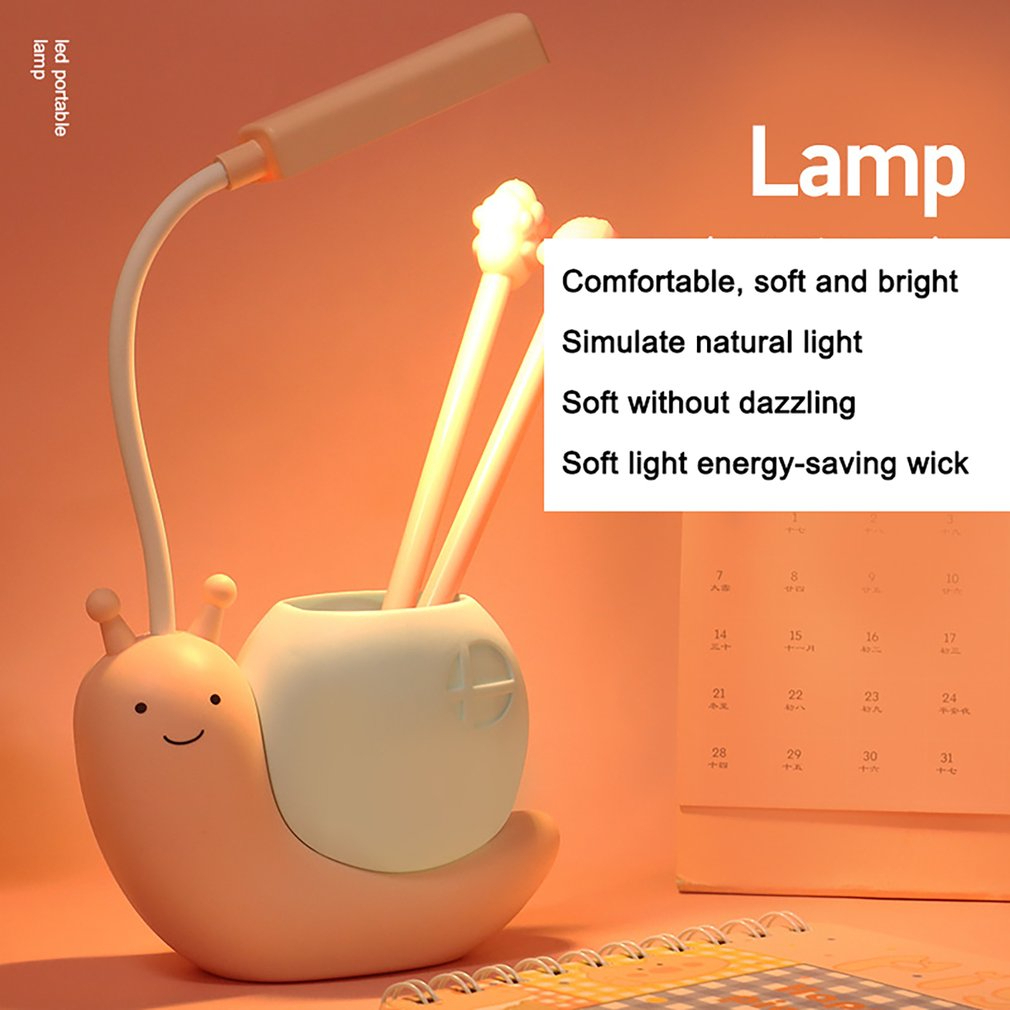Snail LED Desk Lamp with Pen Holder USB Rechargeable Kids Study Night Light Eye Care Table Lamp-000493
